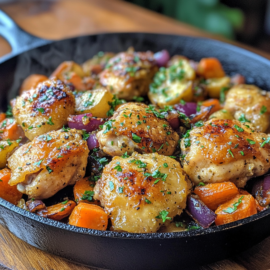 Herbed Garlic Butter Chicken Thighs with Roasted Root Vegetables