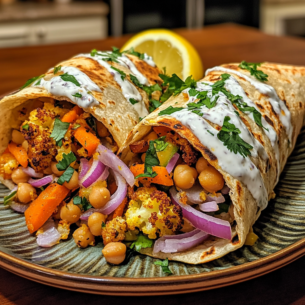 Spiced Chickpea and Roasted Cauliflower Pita Wraps