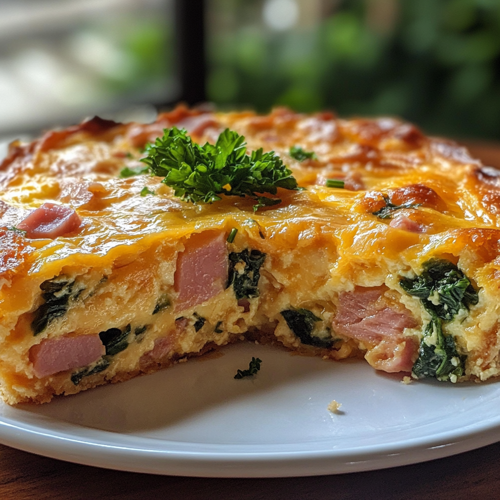 Easy & Cheesy Ham Crustless Quiche