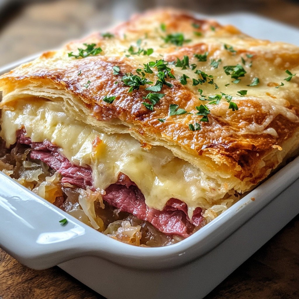 Reuben Bake – Layers of Corned Beef, Sauerkraut & Swiss in Buttery Crescents