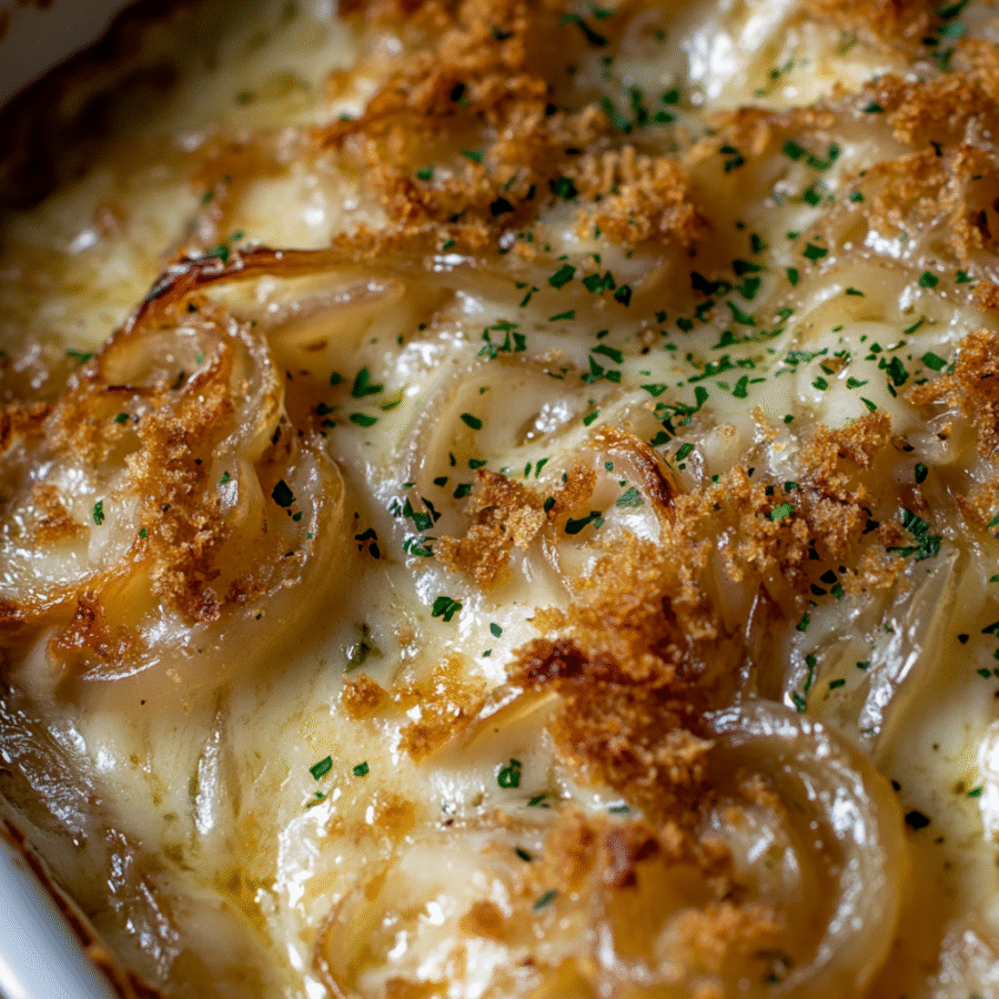 Caramelized Vidalia Onion Gratin with Herb-Infused Cream and Gruyère