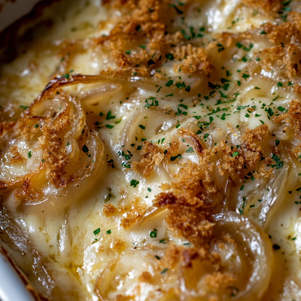 Caramelized Vidalia Onion Gratin with Herb-Infused Cream and Gruyère